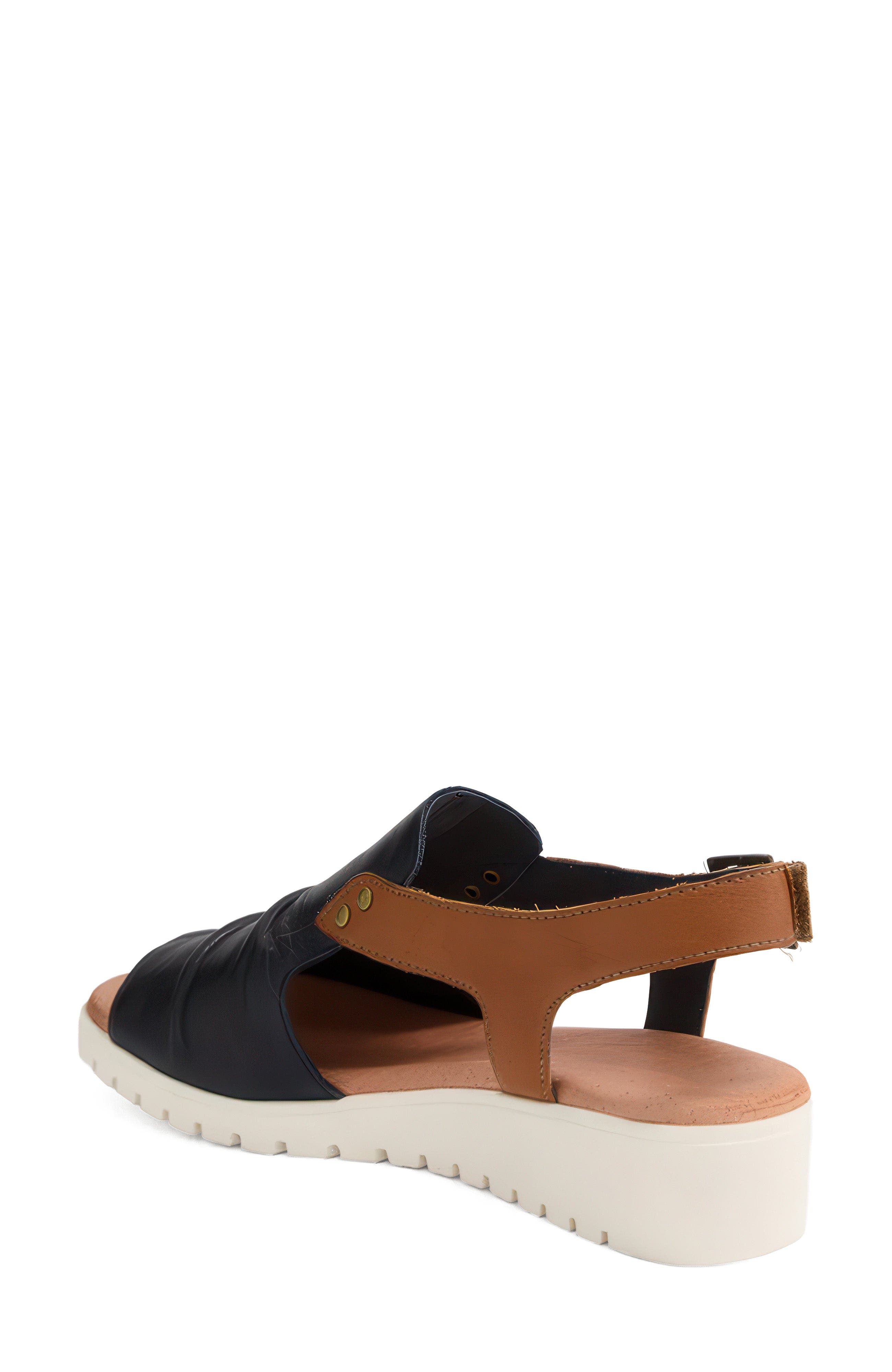 Madis Low Wedge Sandal, Alternate, color, Navy/ Dark Tan Leather