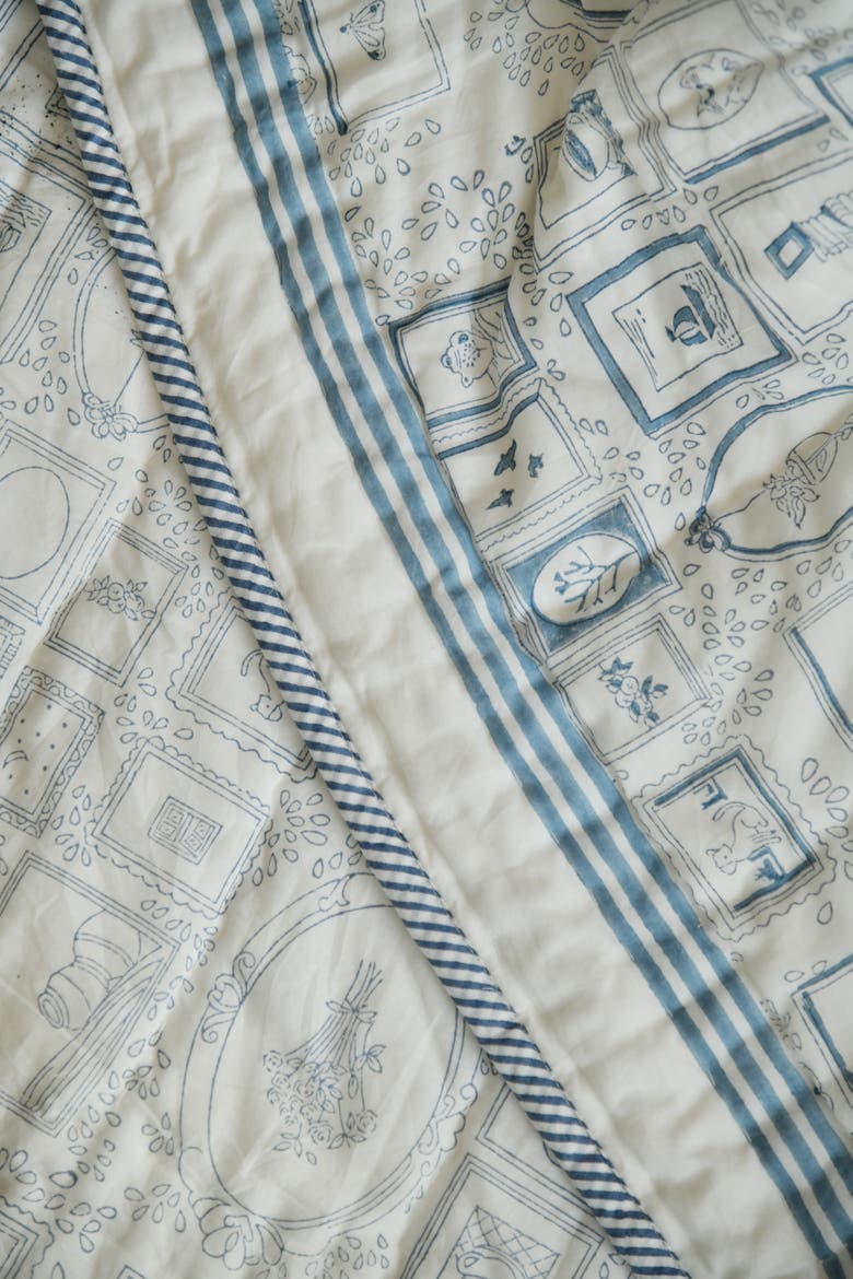 Draped In Memory Hand Block Printed Blanket, Alternate, color, Blue
