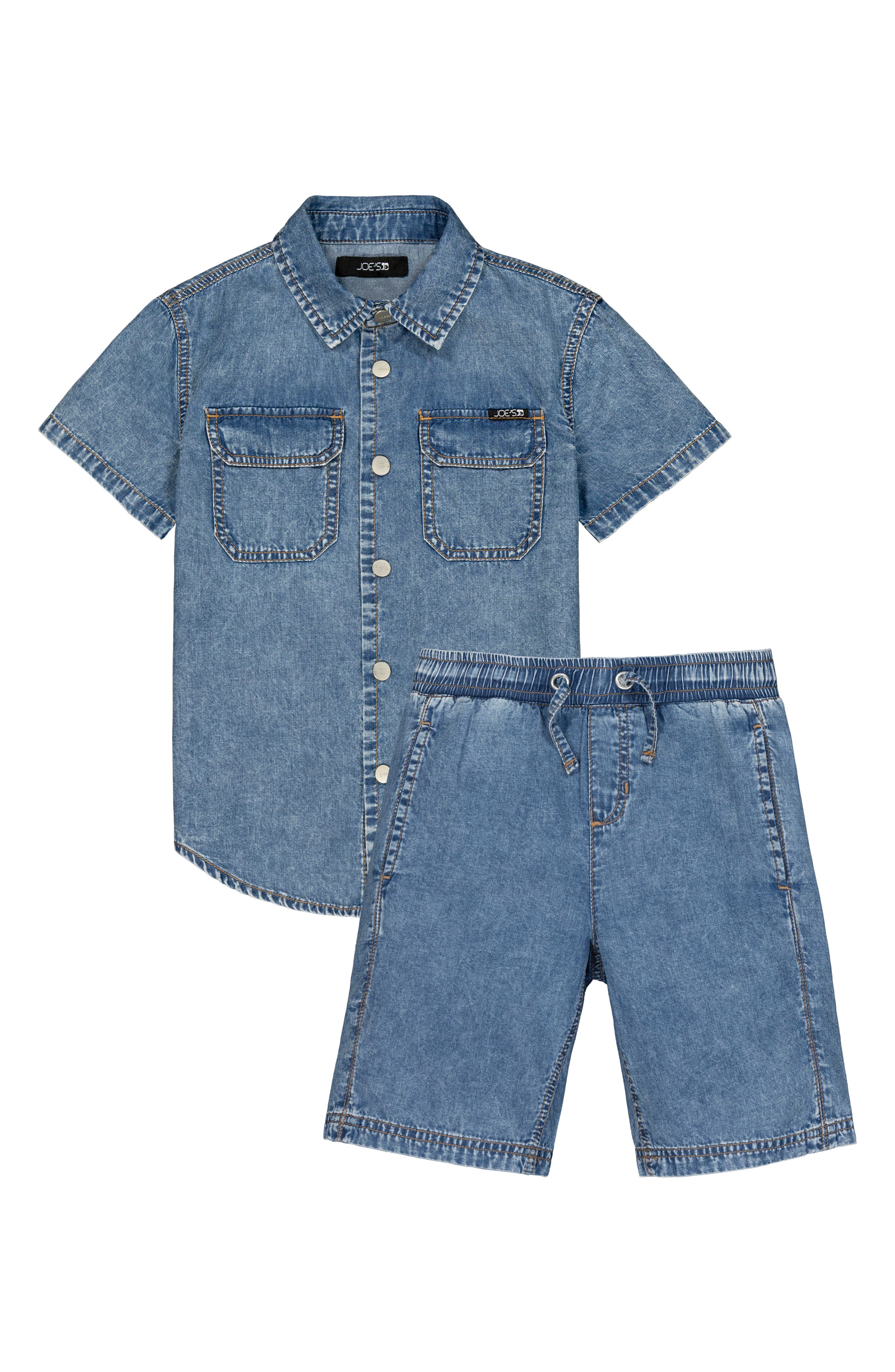 Joe's Jeans Short Sleeve Chambray Button-Up Shirt & Shorts Set