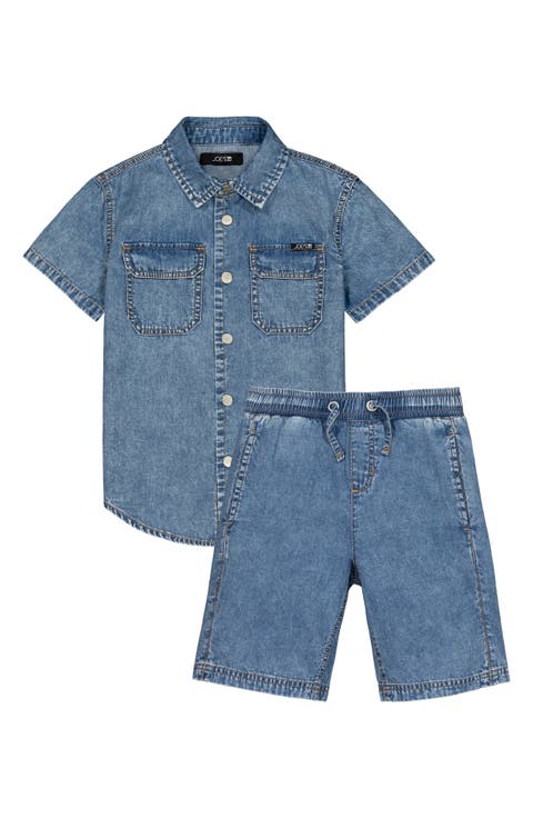 Short Sleeve Chambray Button-Up Shirt & Shorts Set (Toddler)