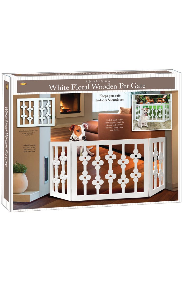 Etna Products Wooden Pet Gate White Floral, 3Section Dog Gate, Assembled, Main, color, 