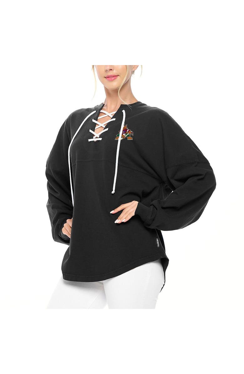 FANATICS Women's Fanatics Branded Black Arizona Coyotes Spirit Lace-Up V-Neck Long Sleeve Jersey T-Shirt, Alternate, color, 