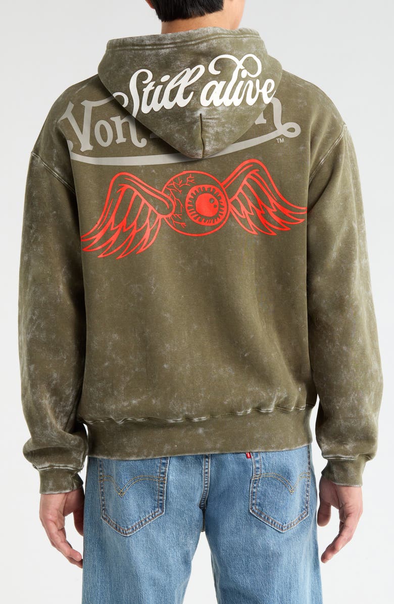 Von Dutch Oversize Fleece Zip Hoodie, Alternate, color, Olive Night Mineral Wash