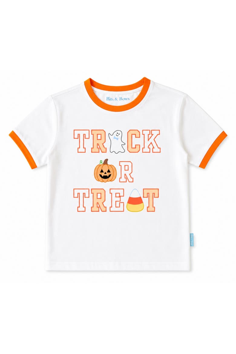 Trick-or-Treat Halloween Bowtie Crewneck T-Shirt, Main, color, White/Orange