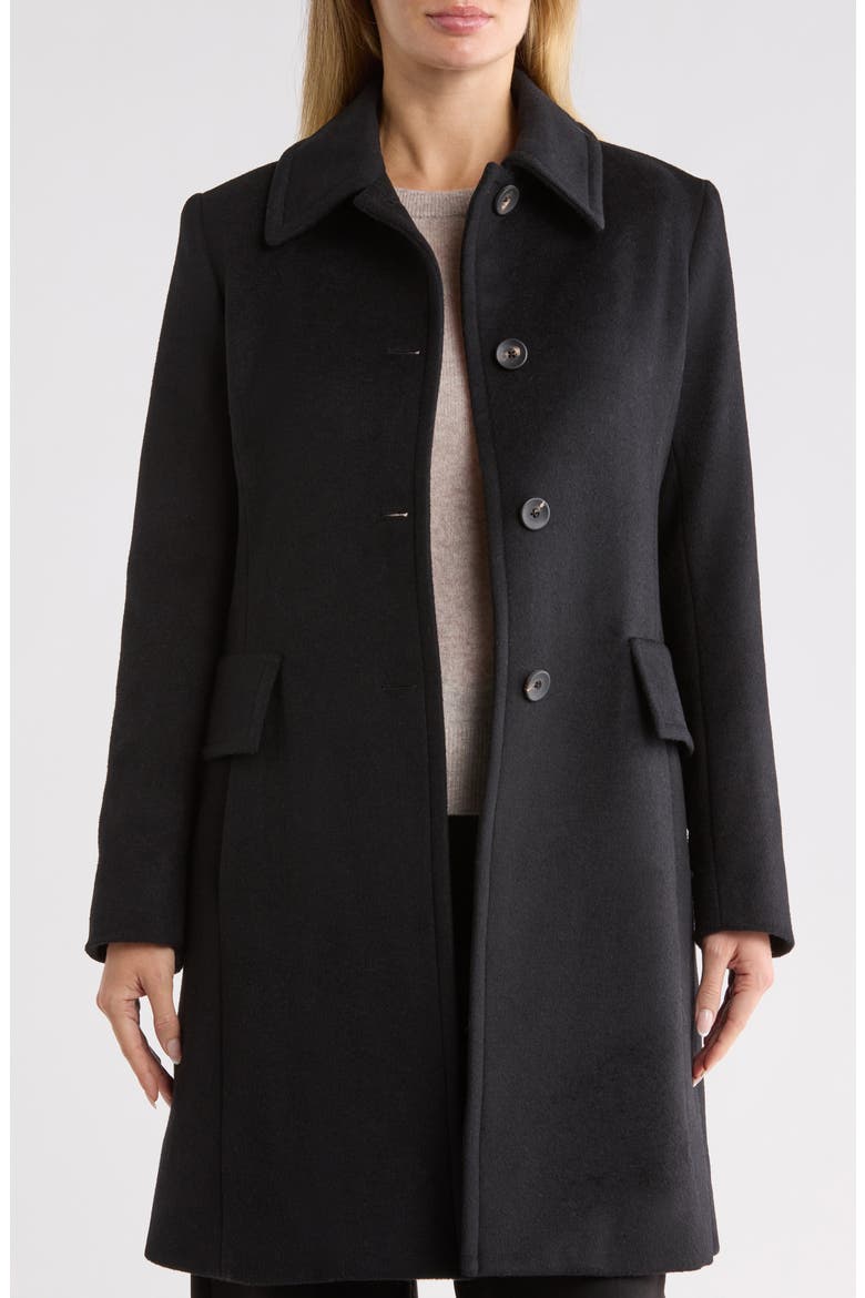 Single Breasted Wool Blend Coat, Alternate, color, BLACK