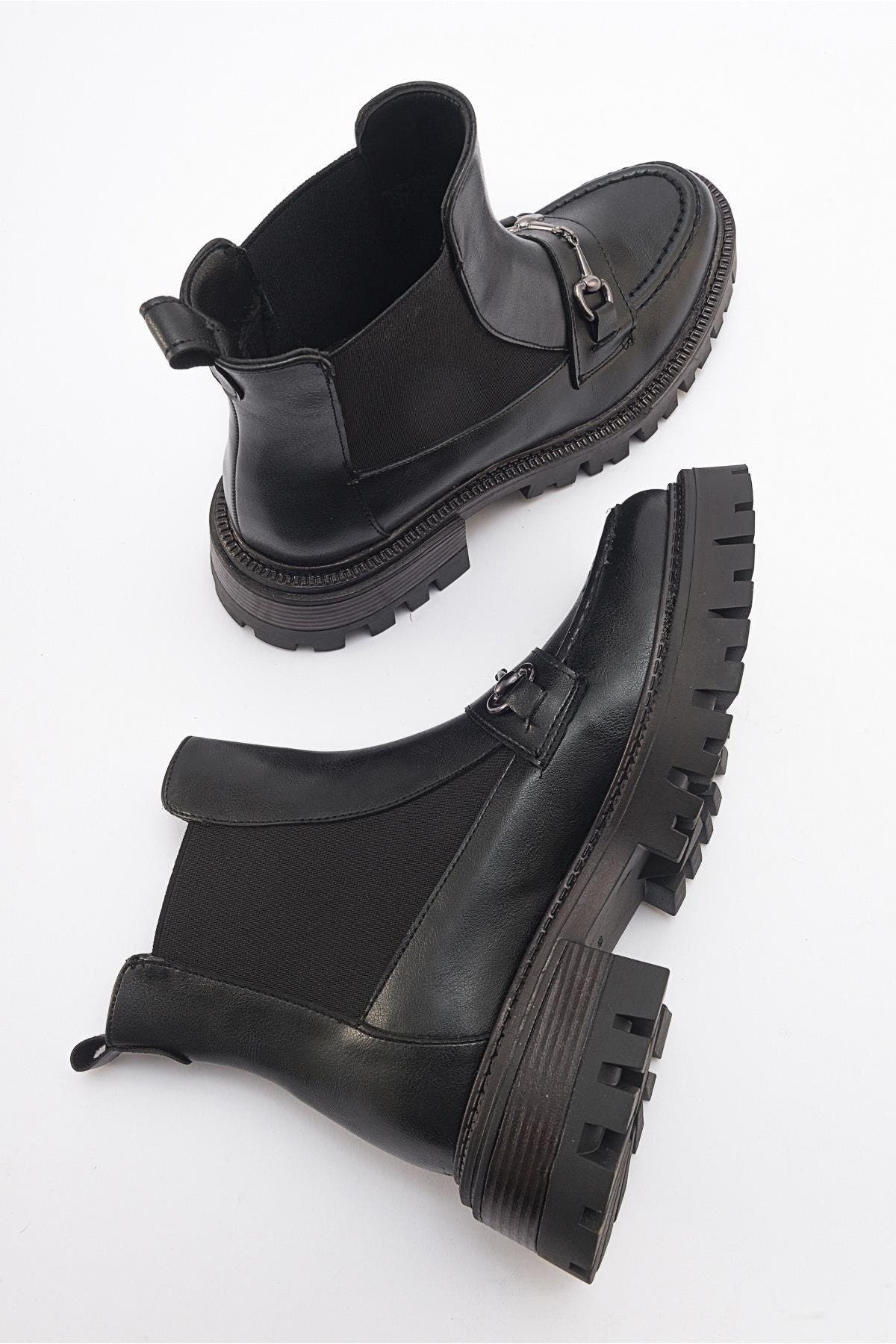 Prologue Shoes Vesper Buckled Chelsea Boot, Alternate, color, Black Faux Leather