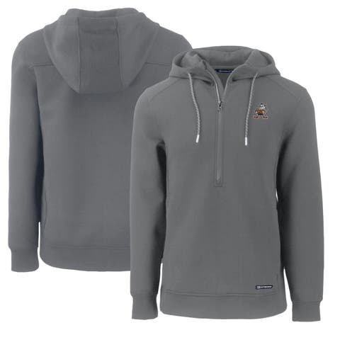 Men's Cutter & Buck Gray Cleveland Browns Throwback Roam Eco Half-Zip Recycled Pullover Hoodie