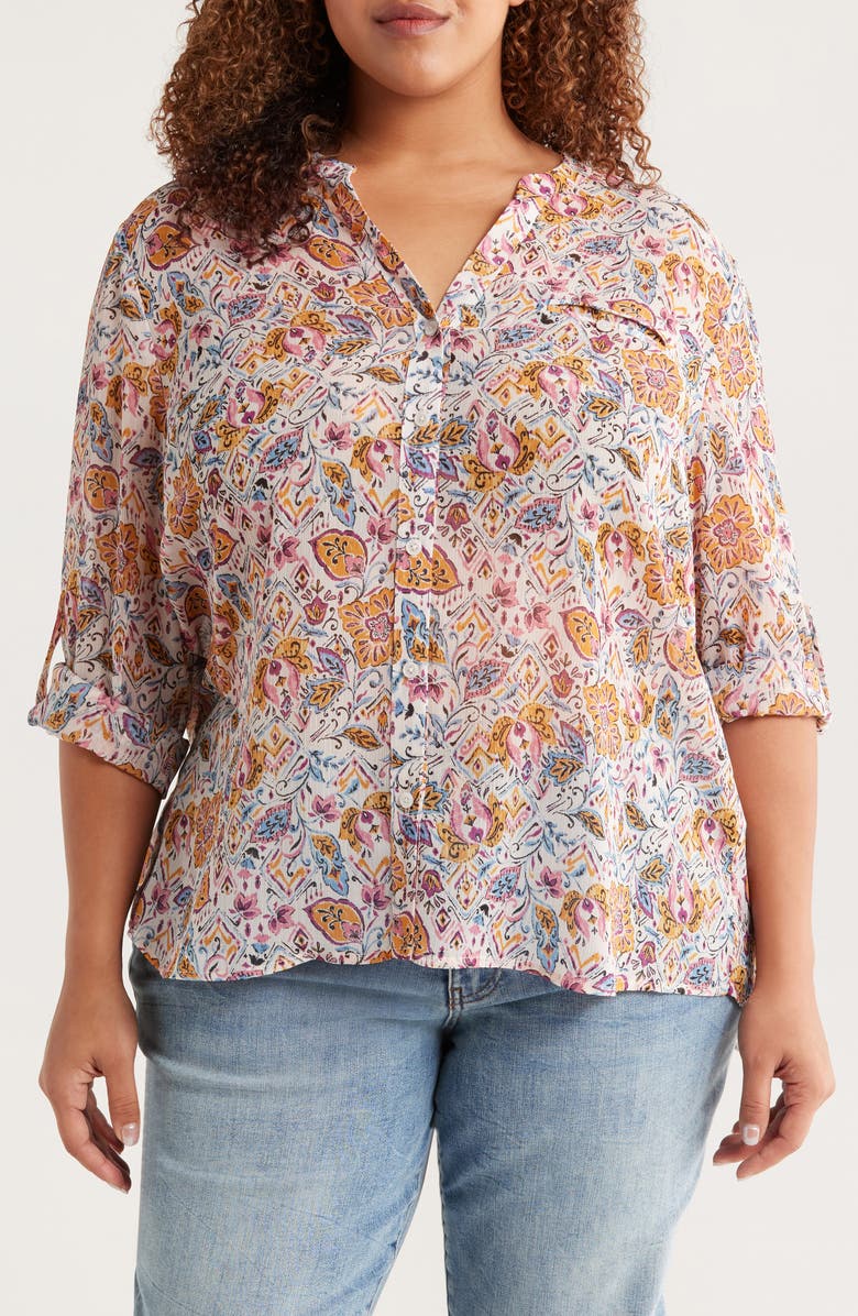 KUT from the Kloth Jasmine Roll Sleeve Top, Main, color, Cream/ Gold