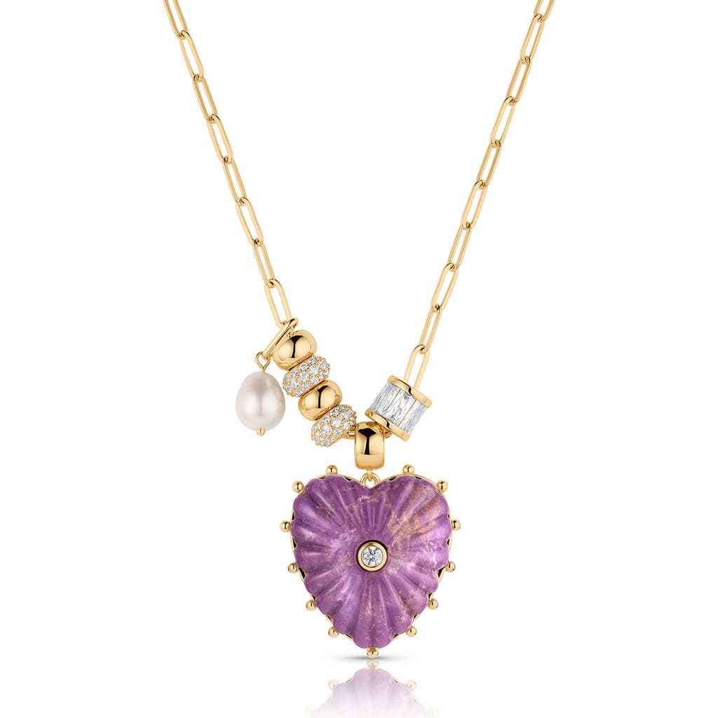 Thatch Soire Blue Lace Agate Heart Pendant Necklace In Purple Mica