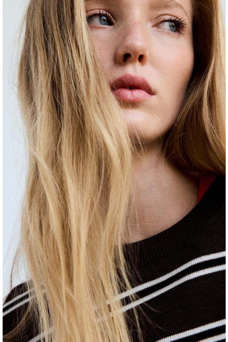 Stripe Crewneck Sweater, Alternate, color, CHOCOLATE