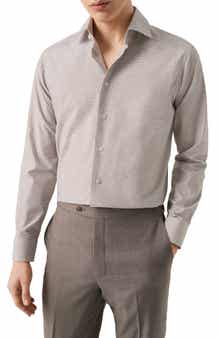 Eton Trim Fit Tan Mélange Microcheck Cotton Dress Shirt