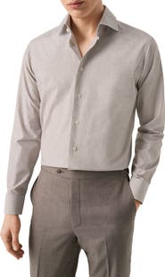 Eton Trim Fit Tan Mélange Microcheck Cotton Dress Shirt