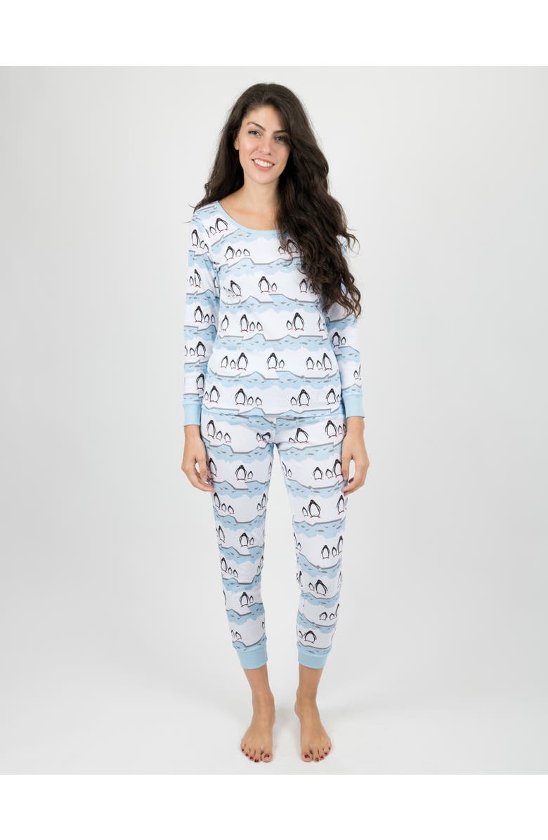 Leveret Women's Cotton Matching Family Holiday Pajamas, Reindeer & Moose Prints, Main, color, Penguin