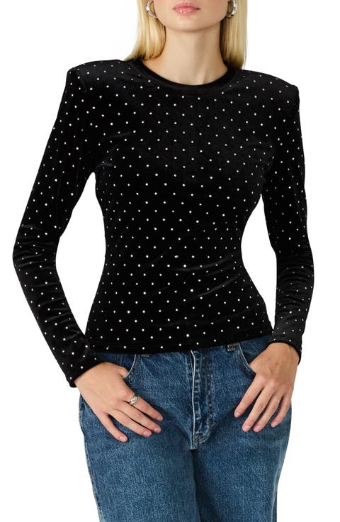Maddilyn Embellished Velvet Padded Shoulder Top