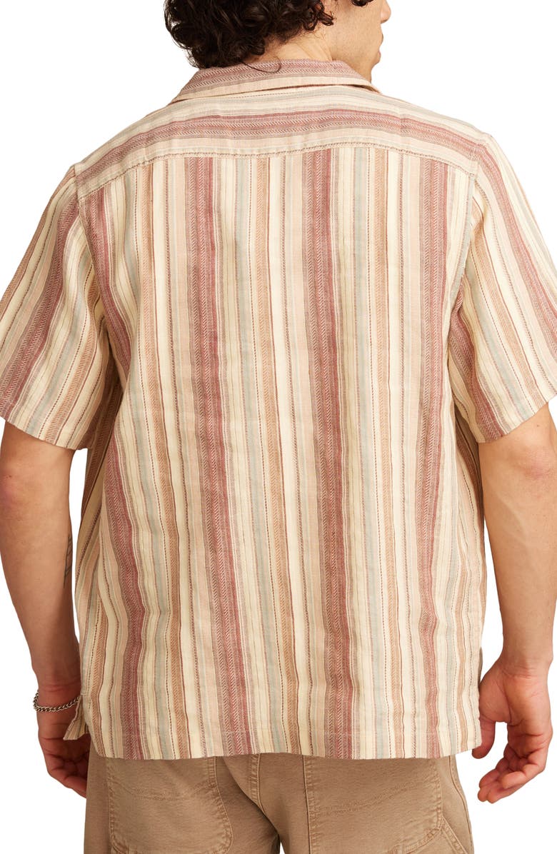 Lucky Brand Textured Stripe Linen & Cotton Camp Shirt, Alternate, color, Cream Multi