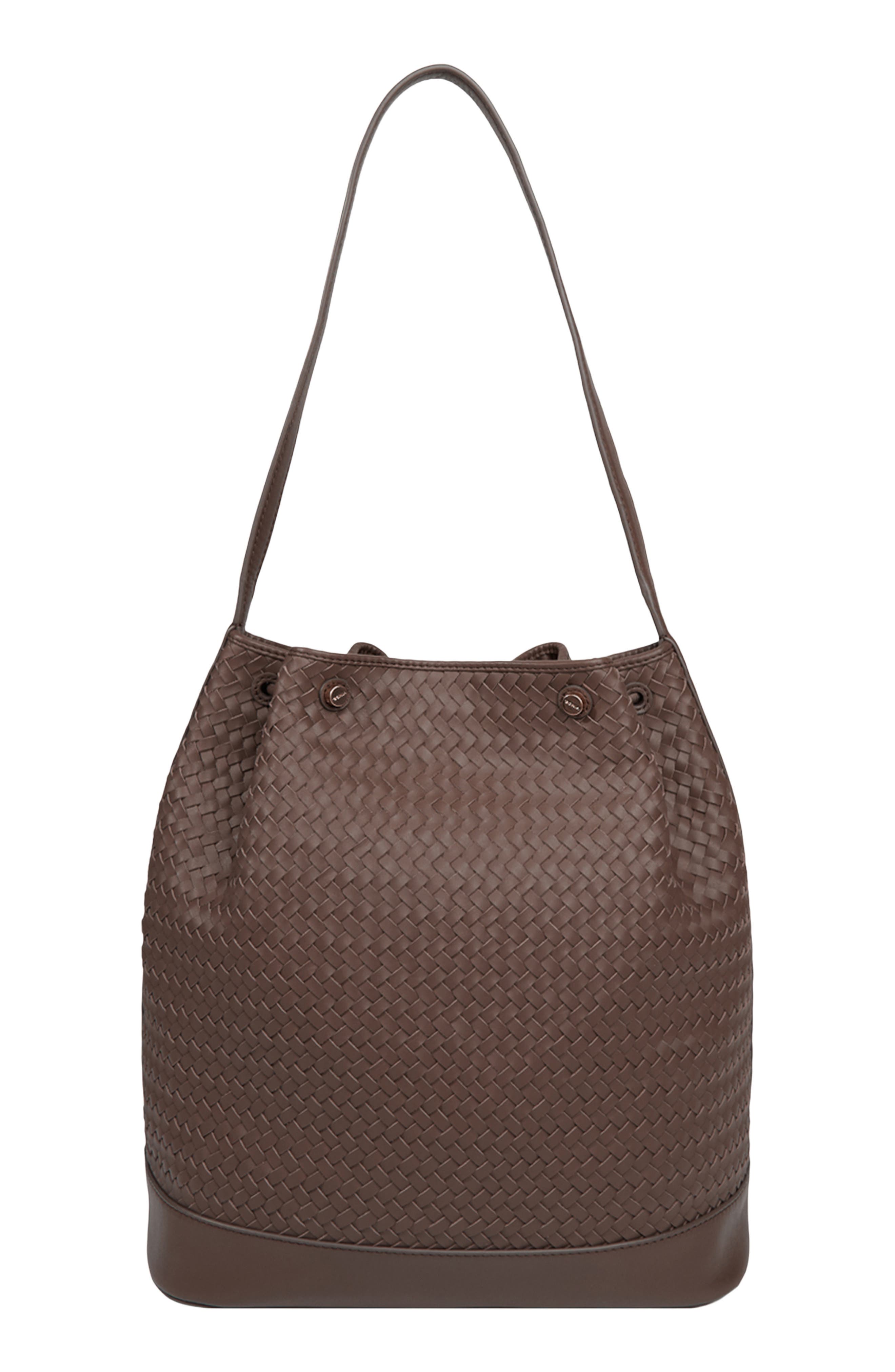Sarai Woven Leather Bucket Bag, Alternate, color, DATE