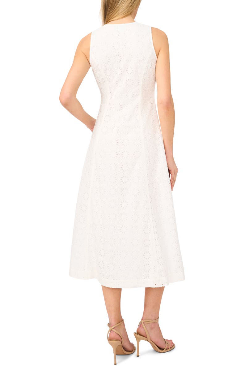 CeCe Sleeveless Cotton Eyelet Midi Dress, Alternate, color, Ultra White