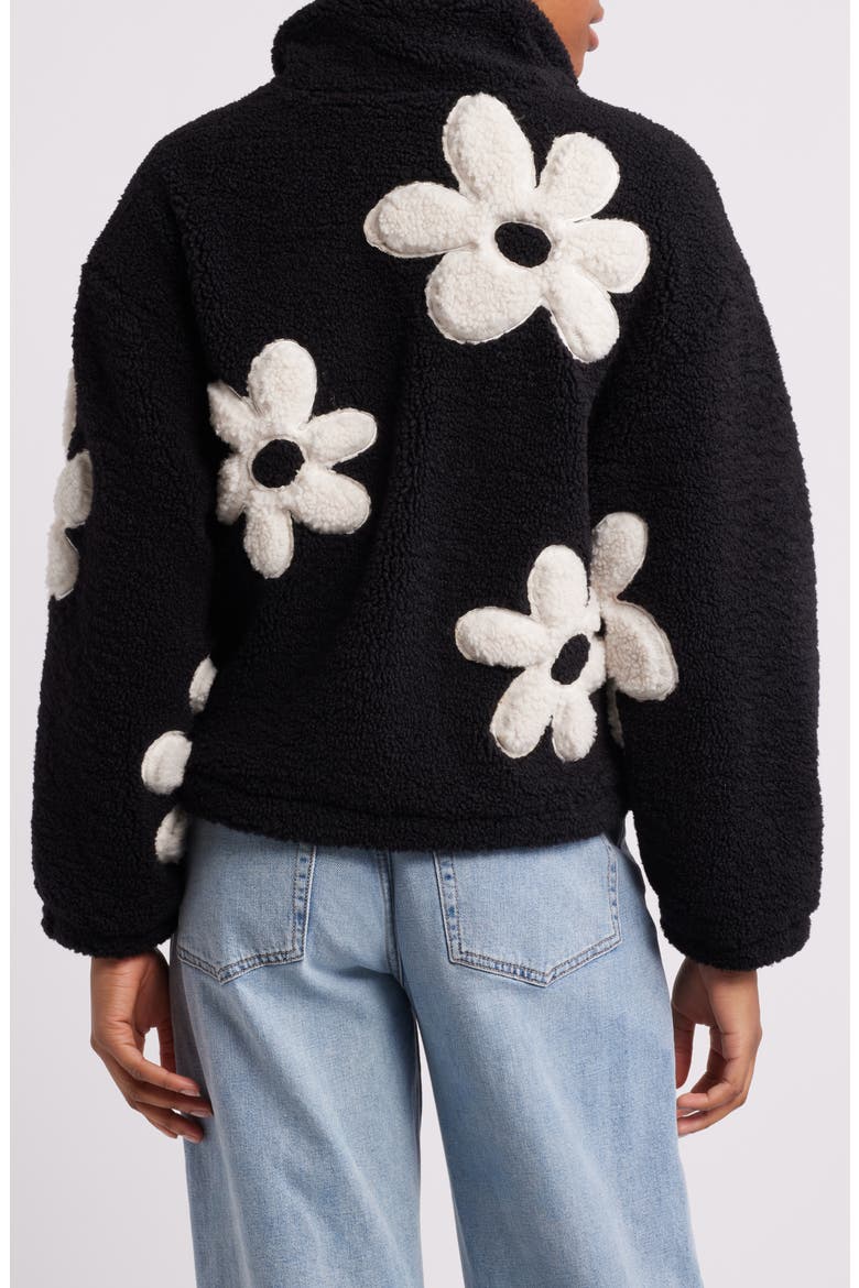 High Pile Fleece Floral Jacket, Alternate, color, BLACK