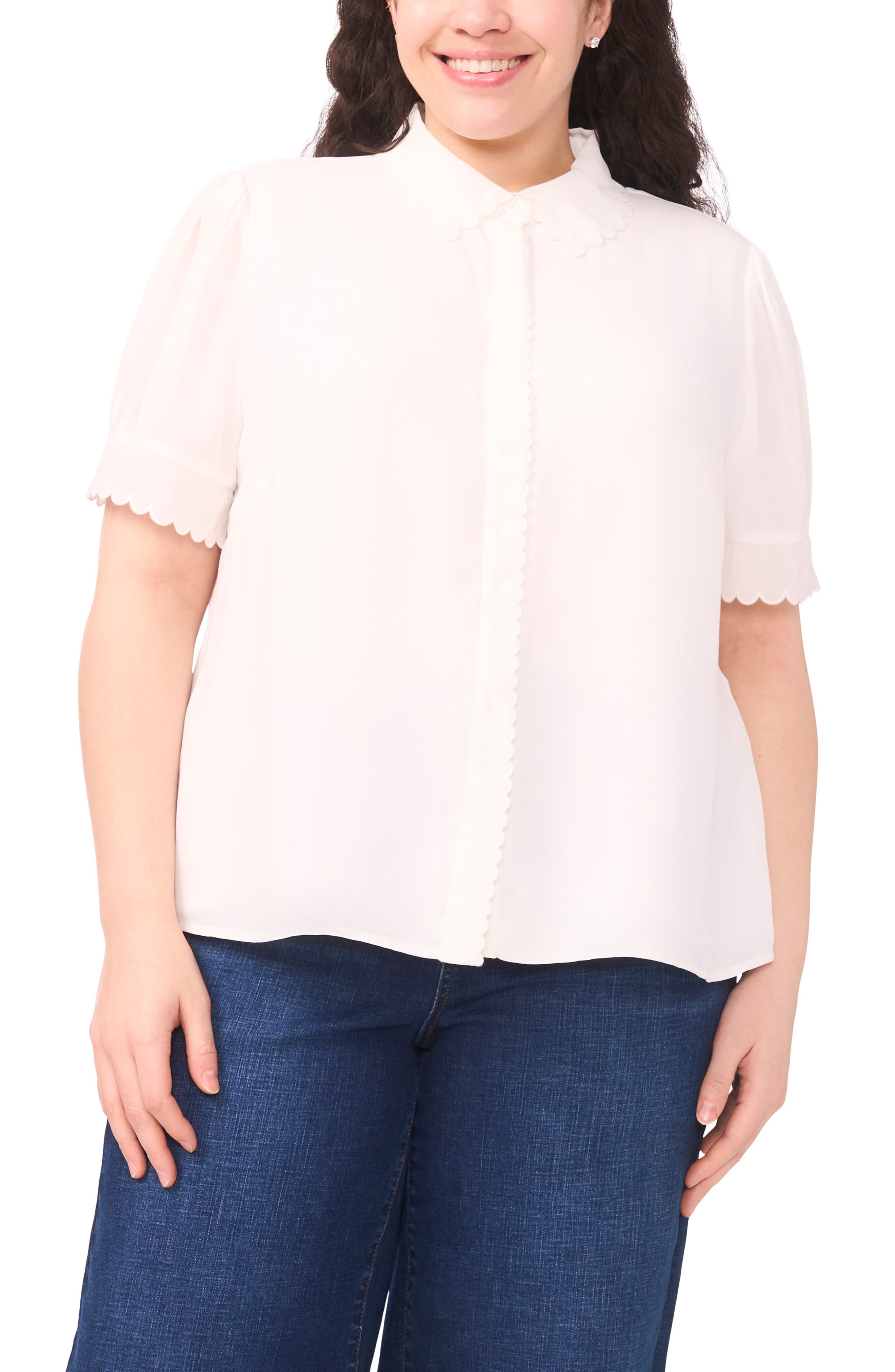 Scallop Collar Button-Up Top