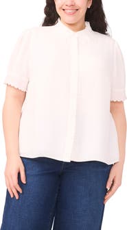 CeCe Scallop Collar Button-Up Top