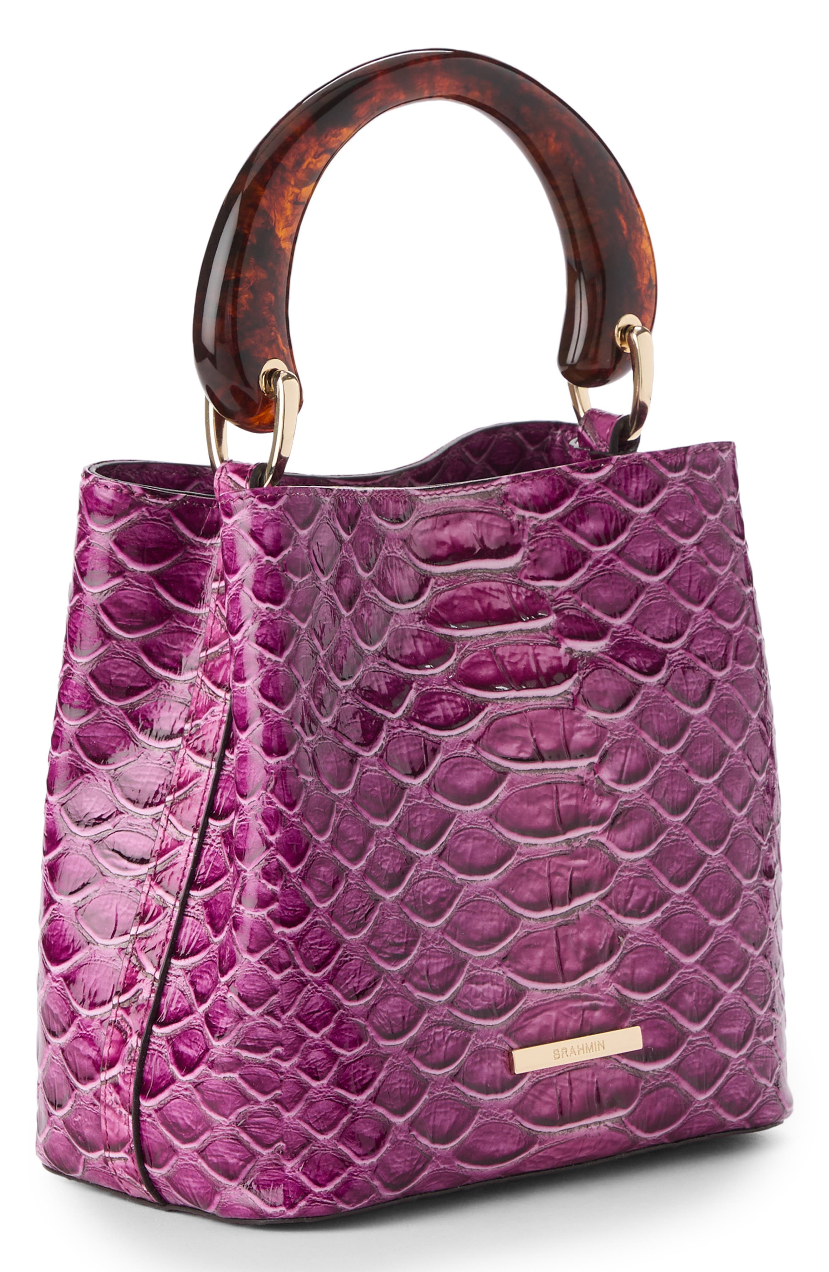Mod Mini Amelia Croc Embossed Leather Bucket Bag, Alternate, color, ISLAND PETAL