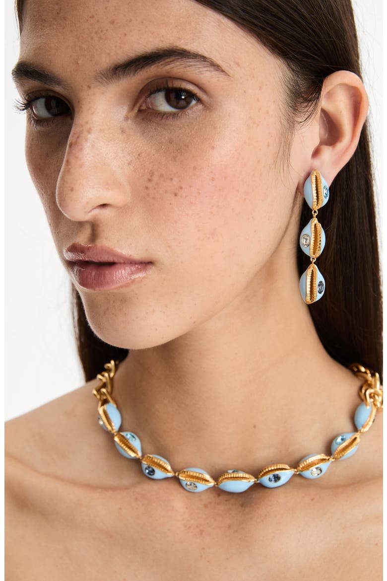Cowrie Shell Drop Earrings, Alternate, color, SKY