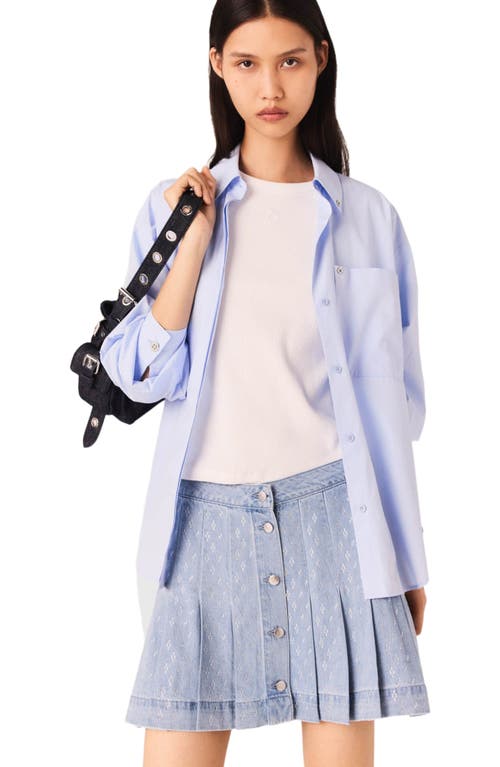 Maje Rhinestone Pleated Denim Skirt In Blue