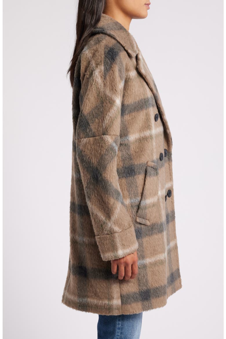Plaid Double Breasted Coat, Alternate, color, LT BROWN PLAID
