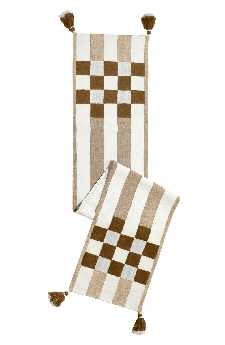 MACKENZIE CHILDS Flax Checks & Stripes Table Runner, Main, color, Beige