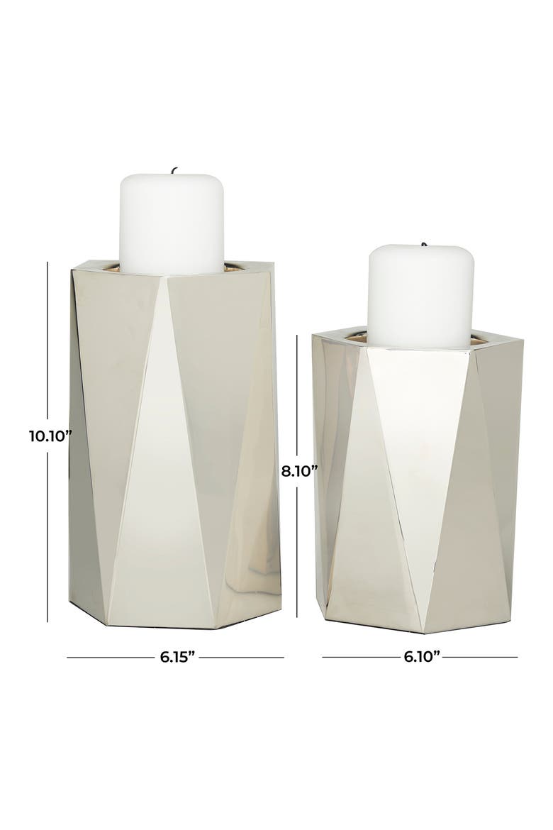 Silvertone Stainless Steel Glam Candle Holder - Set of 2, Alternate, color, SILVER