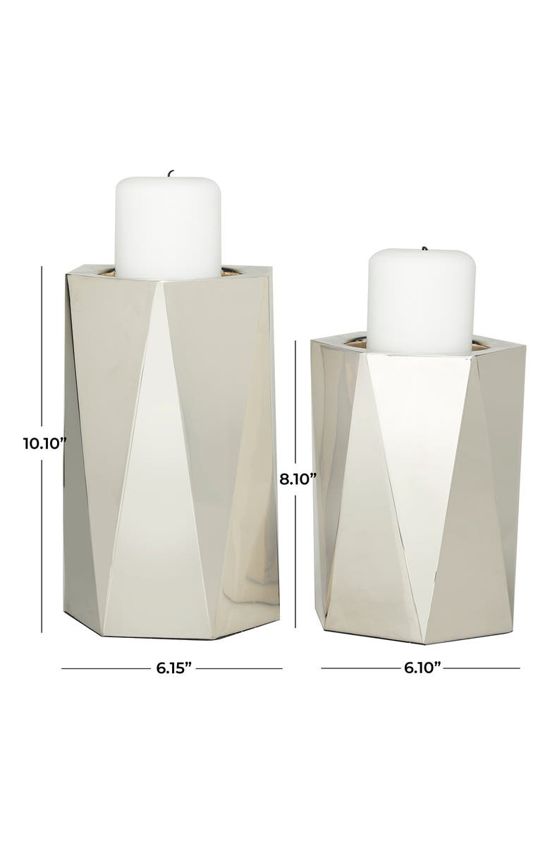 VIVIAN LUNE HOME Silvertone Stainless Steel Glam Candle Holder - Set of 2, Alternate, color, Silver
