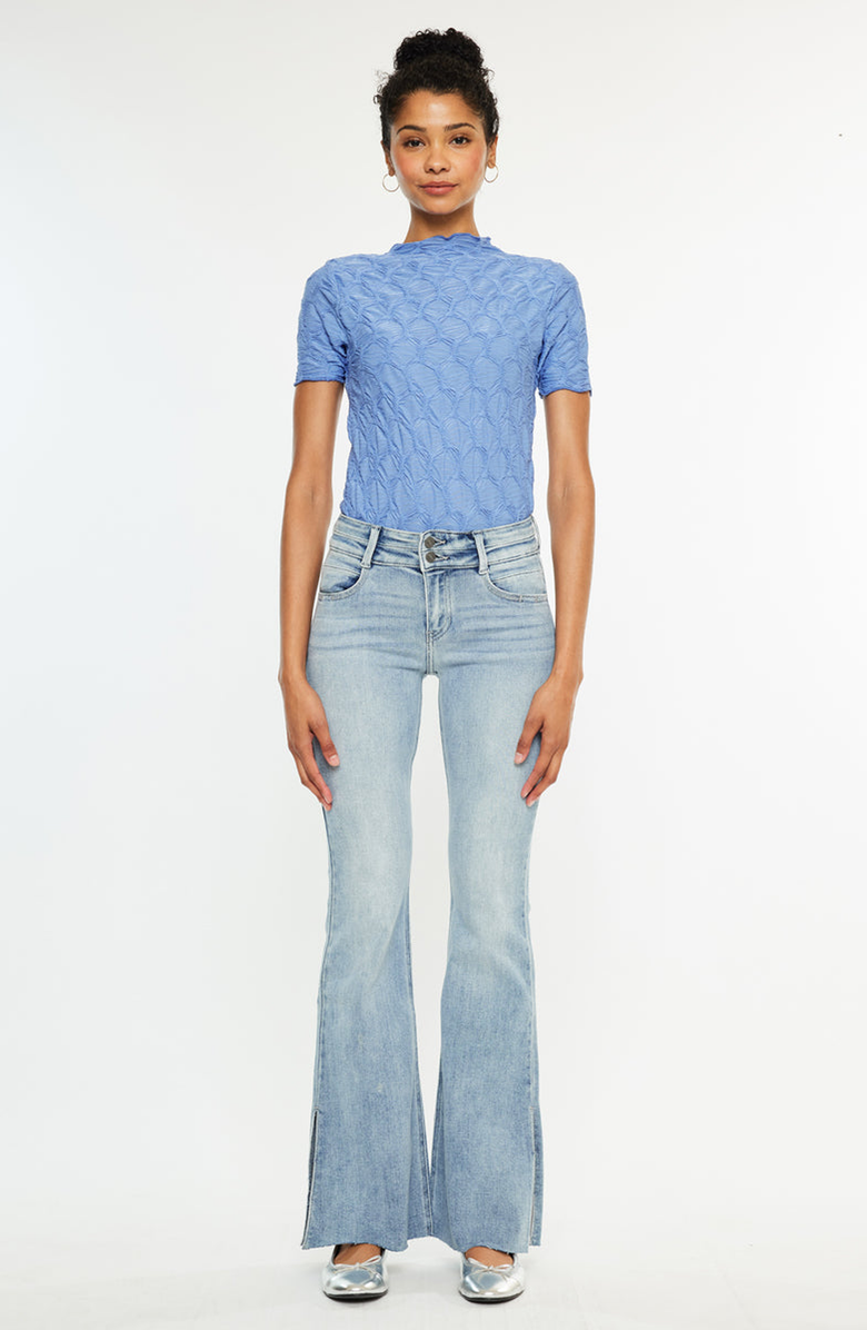 KanCan Selena Double Waist Band Flare Jeans, Main, color, Medium Wash