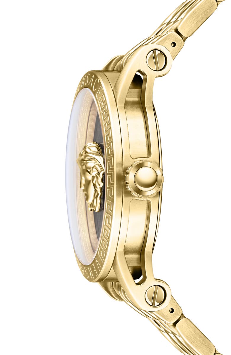 Versace V-Code Bracelet Watch, 43mm, Alternate, color, Ip Yellow Gold