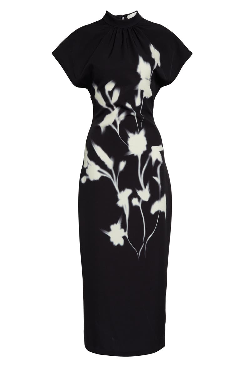 Stella Floral Crepe Midi Dress, Alternate, color, BLACK