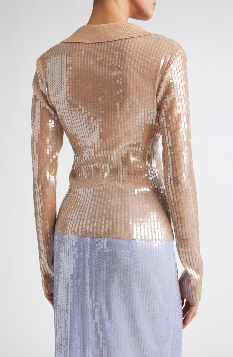 MONSE Long Sleeve Sequin Mesh Polo, Alternate, color,