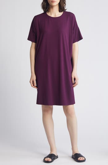 Eileen Fisher Boxy Crewneck T-shirt Dress In Blackberry