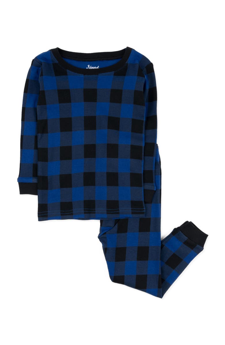 Leveret Kids Two-Piece Cotton Matching Family Holiday Pajamas, Christmas Plaid, Alternate, color, Plaid Black & Navy