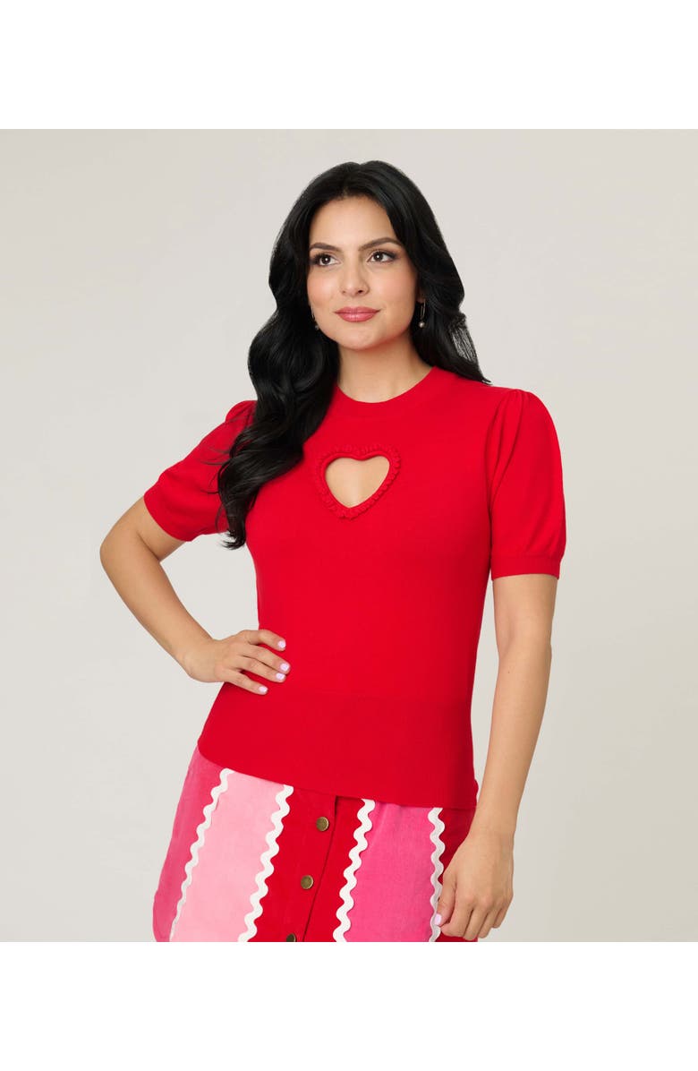Smak Parlour Printed Heart Cutout Knit Sweater, Main, color, Solid Red