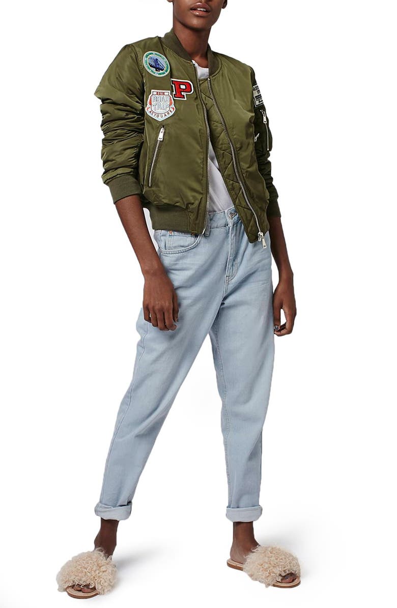 Topshop 'Bruce' Patch Detail MA1 Bomber Jacket, Alternate, color, 