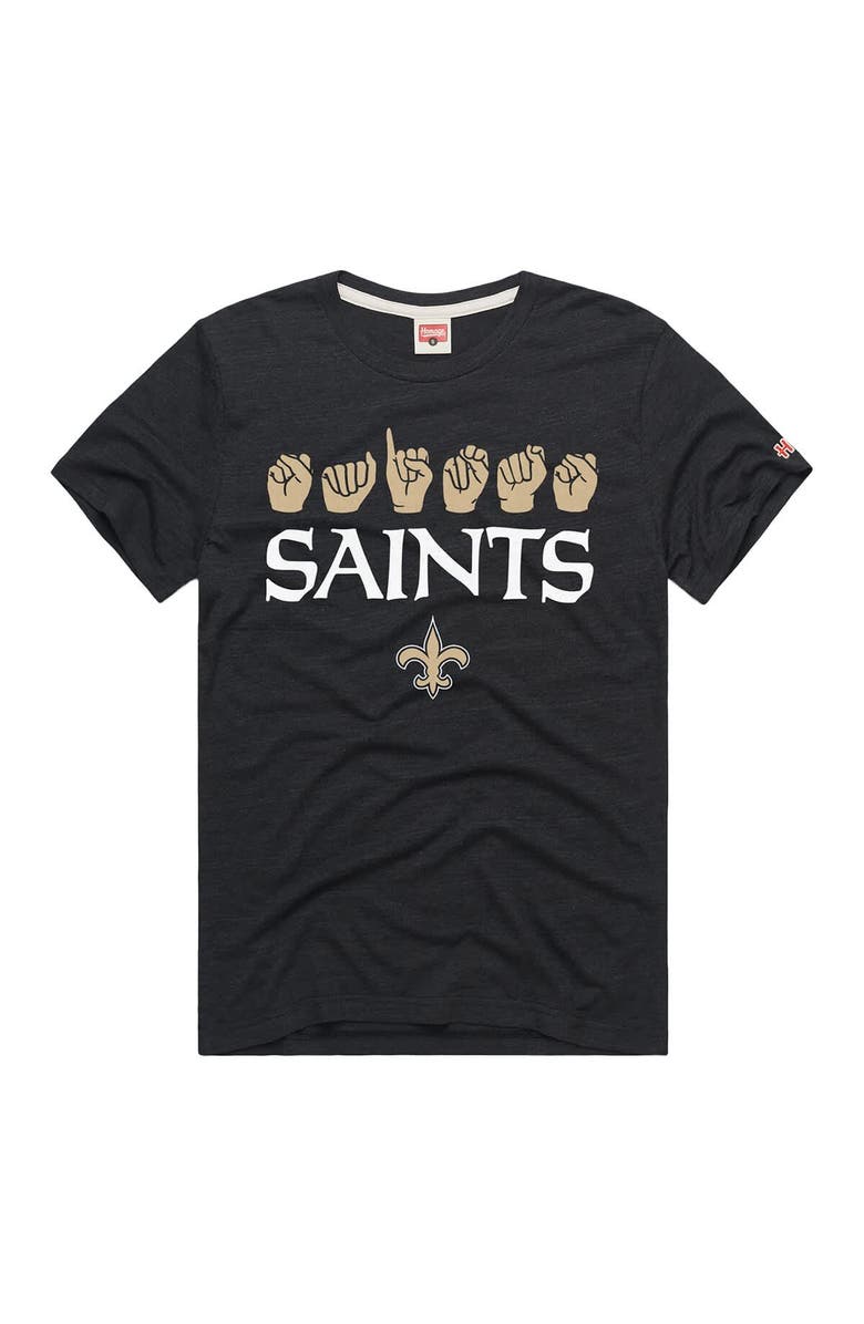 Homage Unisex Homage Black New Orleans Saints NFL ASL Collection by Love Sign Tri-Blend T-Shirt, Alternate, color, Black