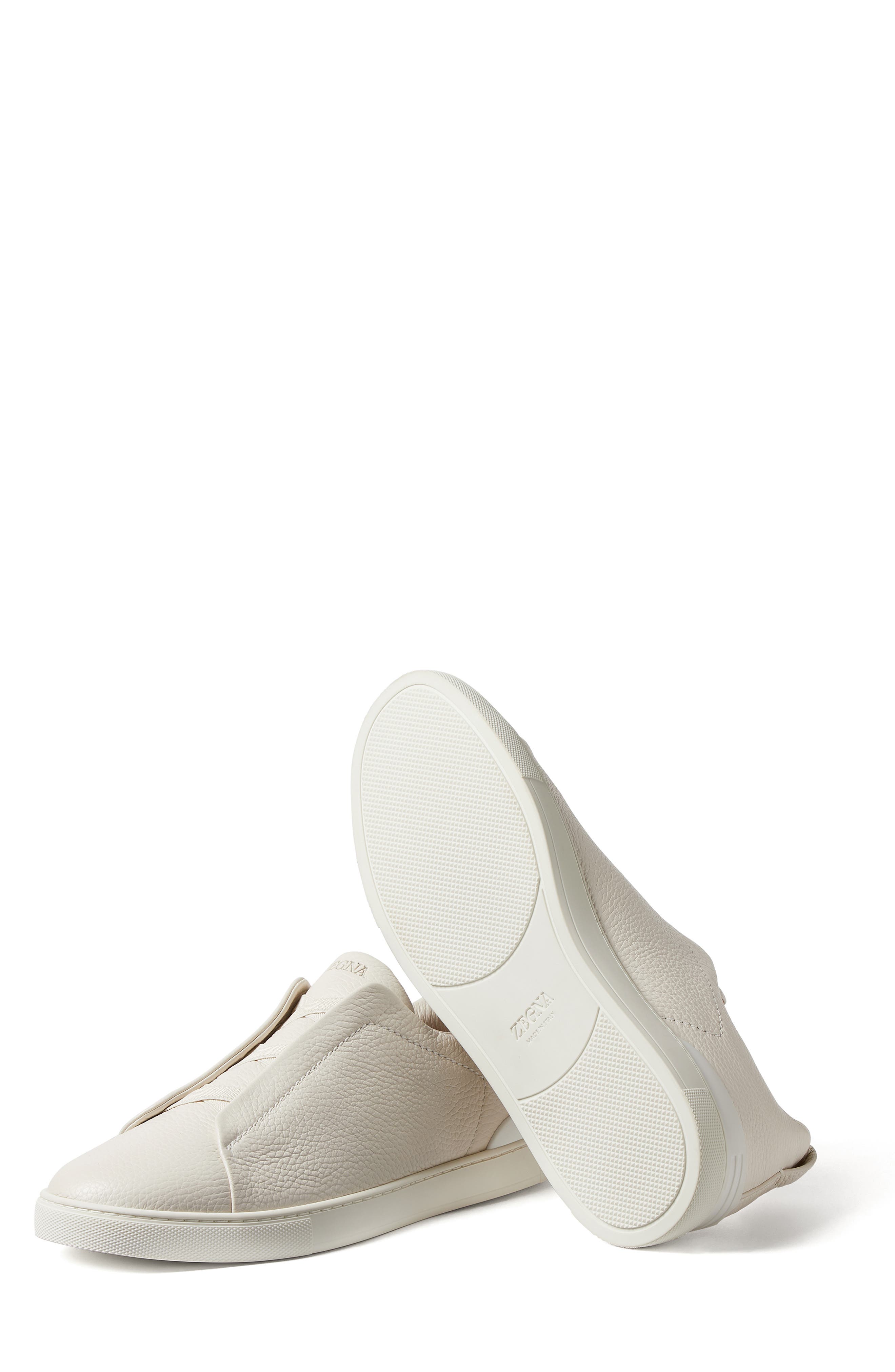 Triple Stitch Deerskin Leather Slip-On Sneaker, Alternate, color, WHITE