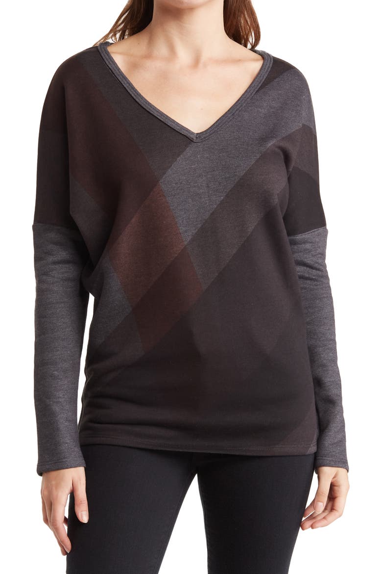 V-Neck Dolman Sweater, Main, color, BLACK PRINT 1
