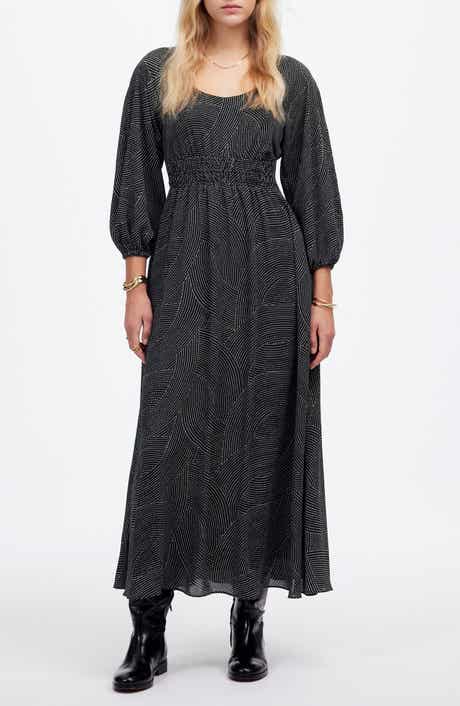 Madewell Geo Dot Print Balloon Sleeve Georgette Midi Dress