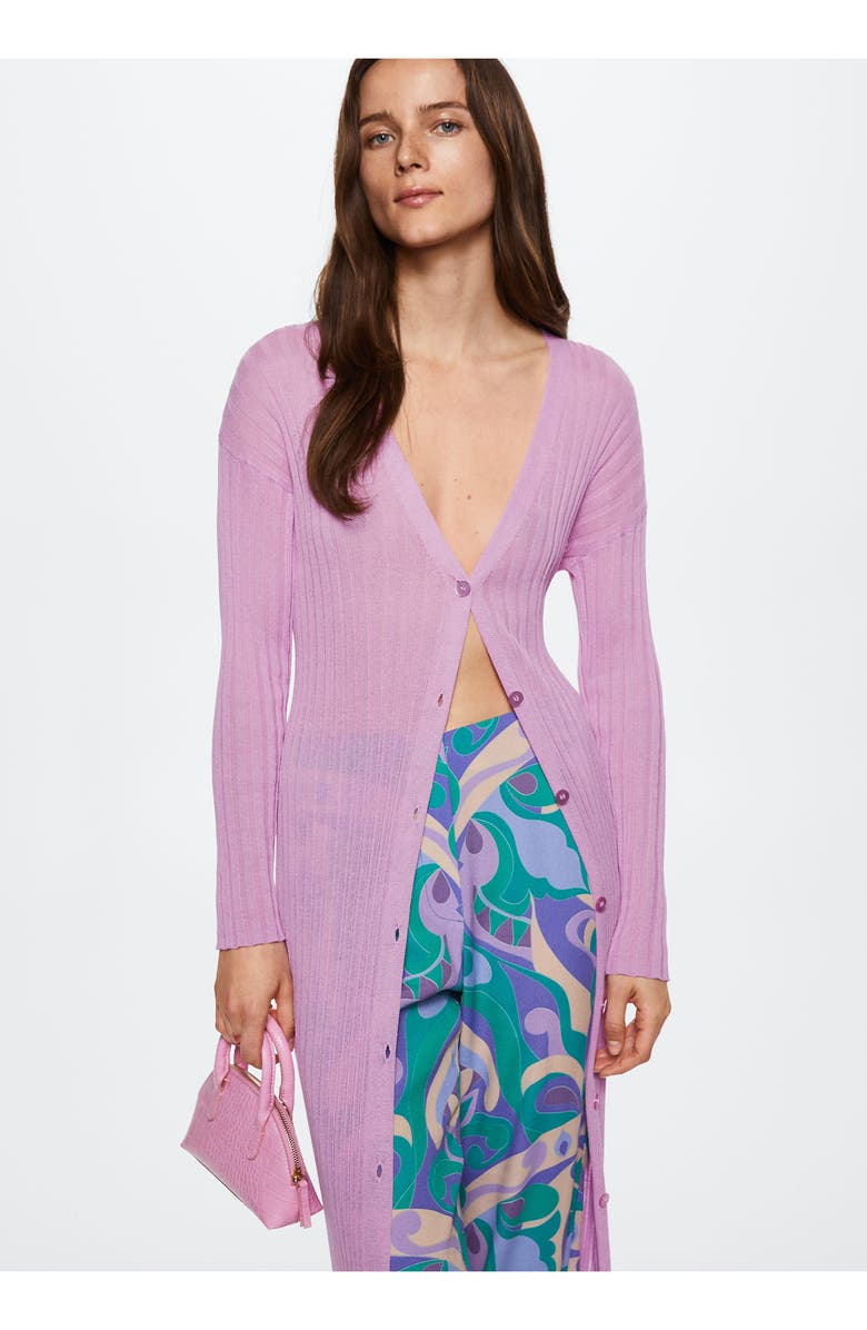 MANGO Long Rib Knit Cardigan, Alternate, color,