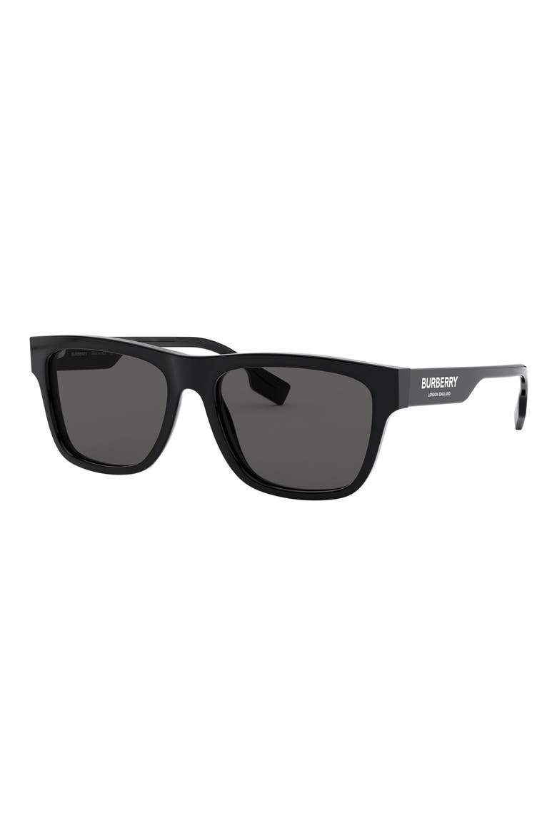 56mm Rectangular Sunglasses, Alternate, color, BLACK