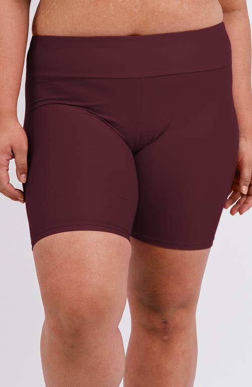 Calypsa Plus Size Mid-thigh Swim Shorts In Burgundy