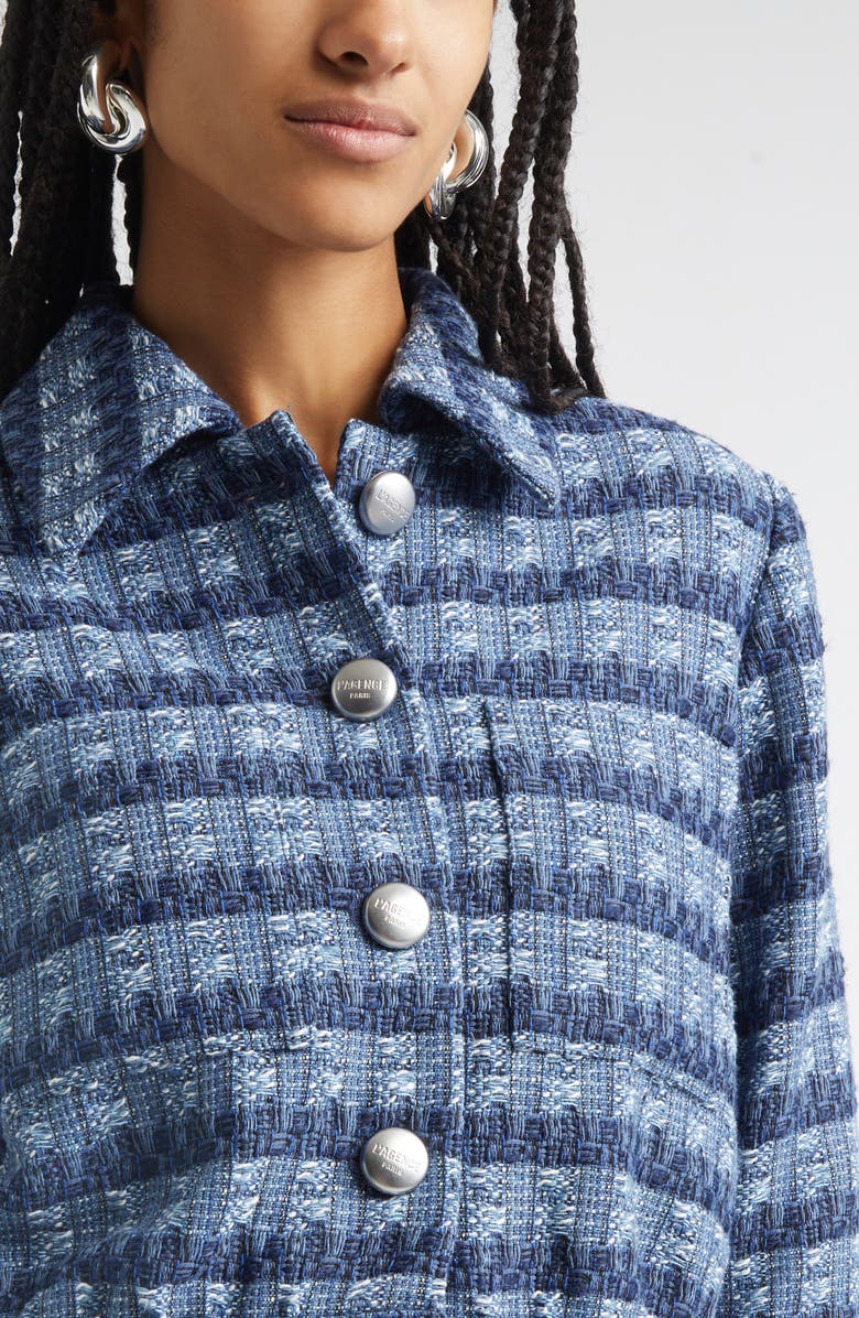 L'AGENCE Jia Crop Tweed Jacket, Alternate, color, Blue Multi Stripe Tweed