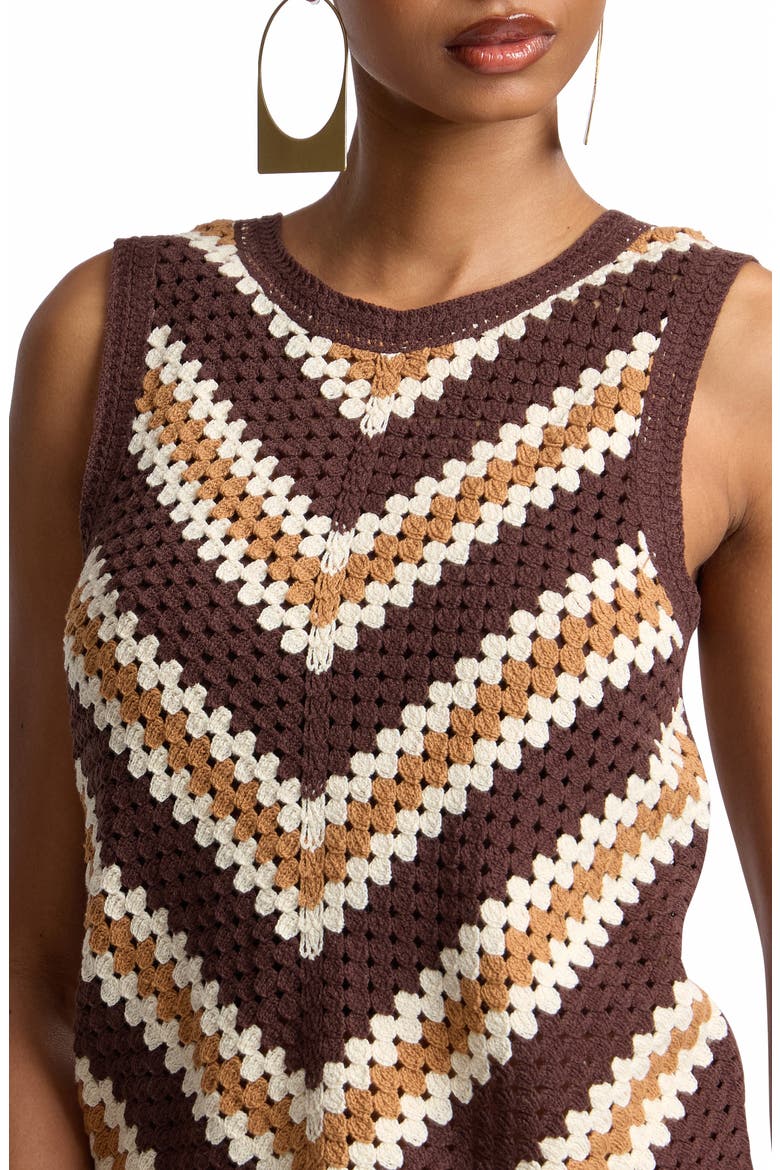 Chevron Crochet Sleeveless Top, Alternate, color, BROWN MULTI