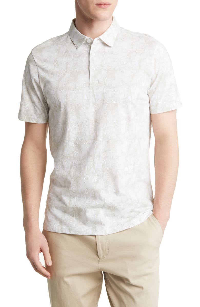 Robert Barakett Marzipan Leaf Print Cotton Polo, Main, color,