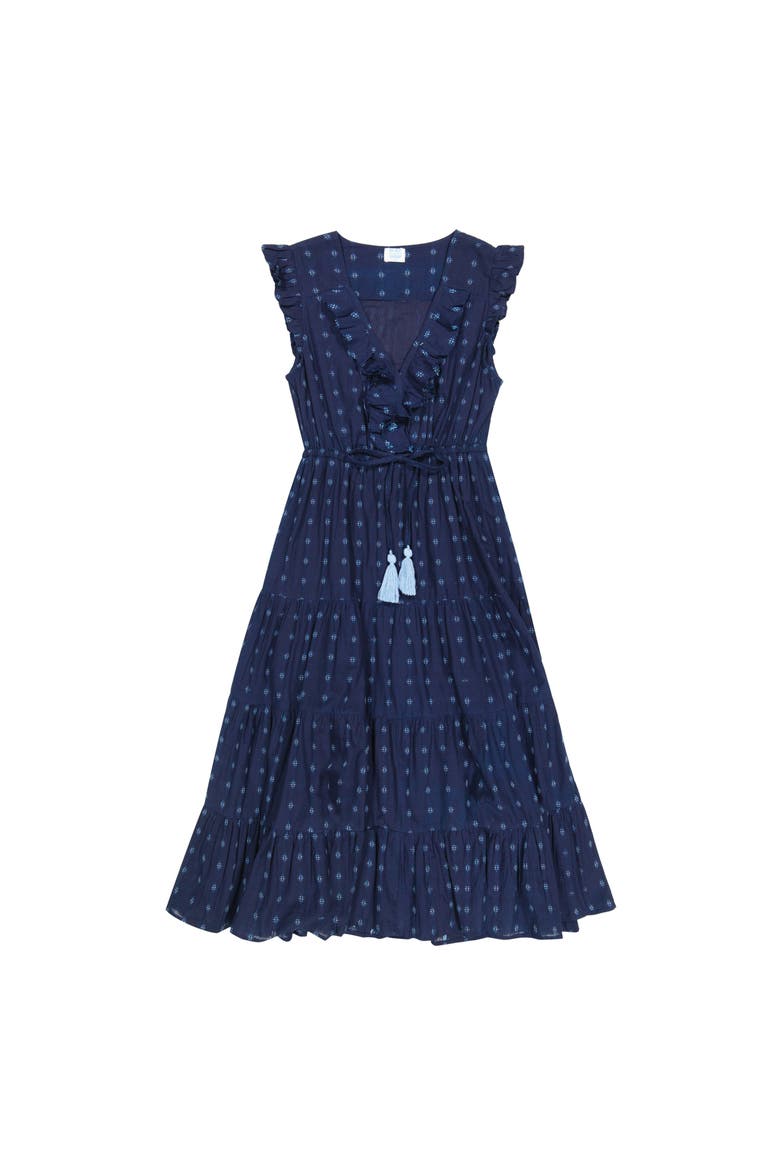 Giselle Women's Maxi Dress Navy Turquoise Swiss Dot, Main, color, Blue